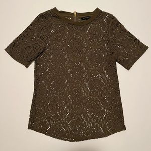 Banana Republic Lace Sheet Short Sleeves Top Olive Green Filet Lace Branscomb